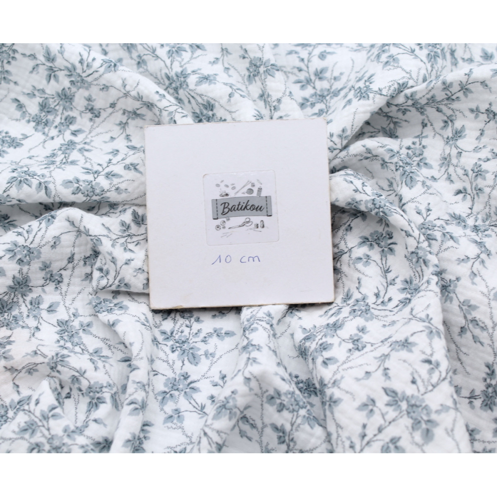 Adele - Double gaze de coton BIO motif fleuri bleu brume