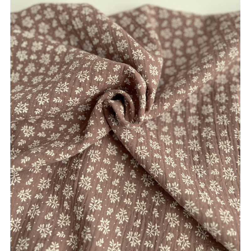 Double gaze de coton Meesya fond marron glacé à motifs Batikou - 5