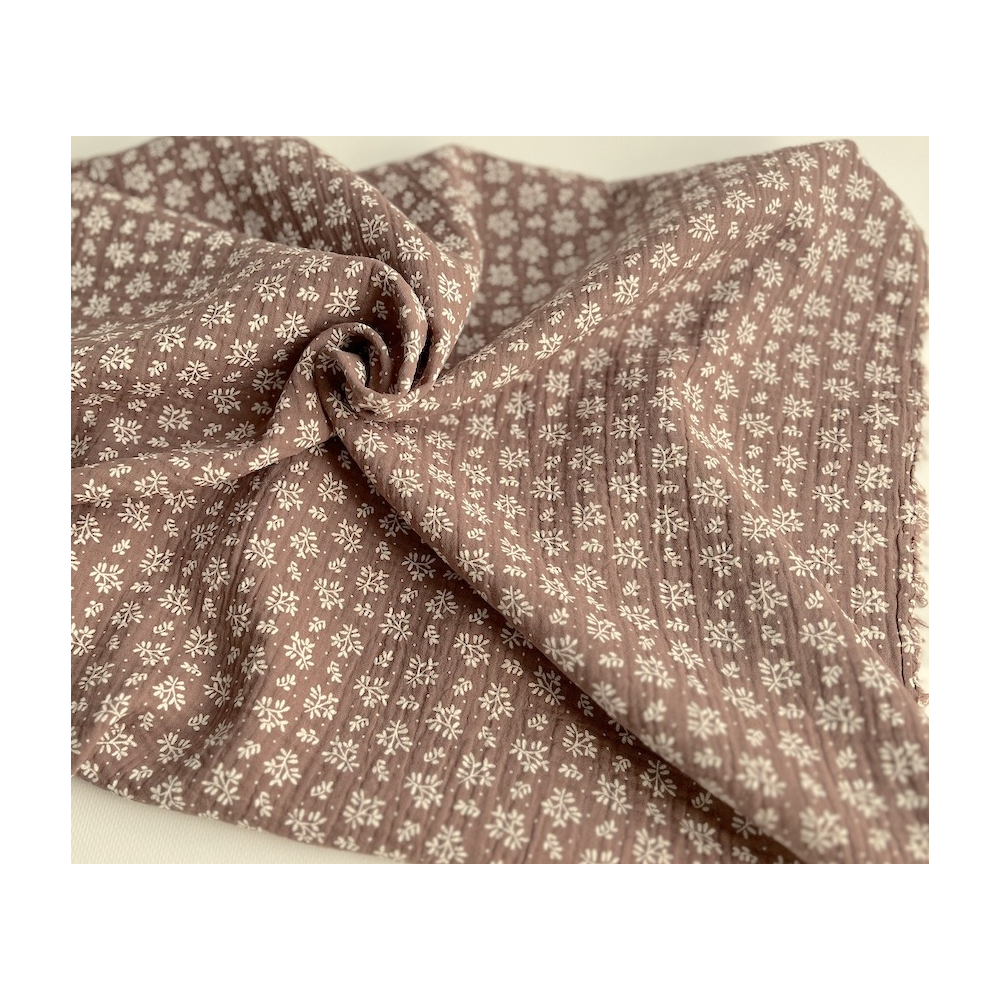 Double gaze de coton Meesya fond marron glacé à motifs Batikou - 6