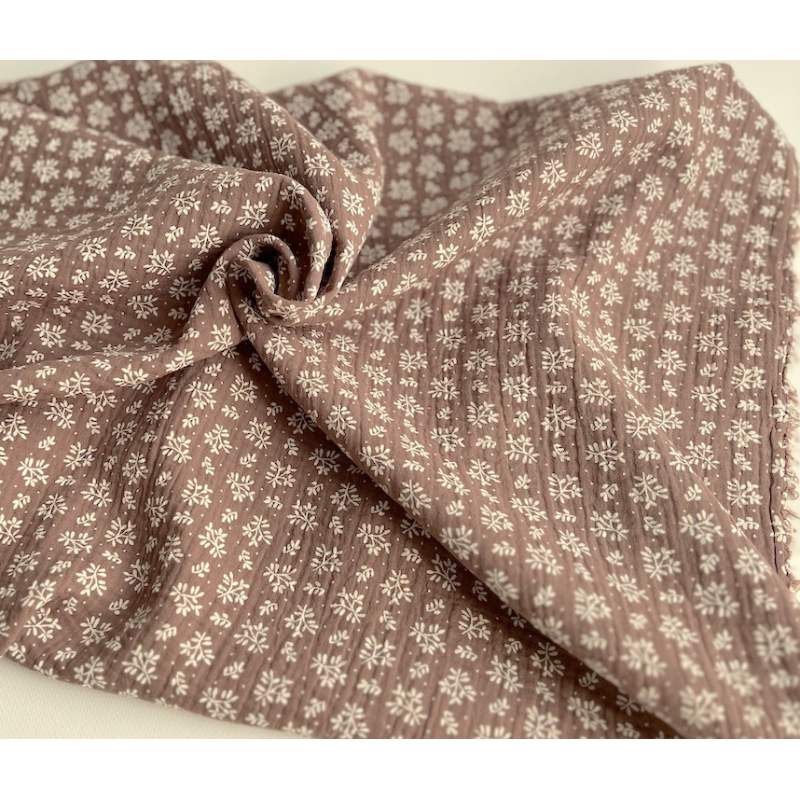 Double gaze de coton Meesya fond marron glacé à motifs Batikou - 6