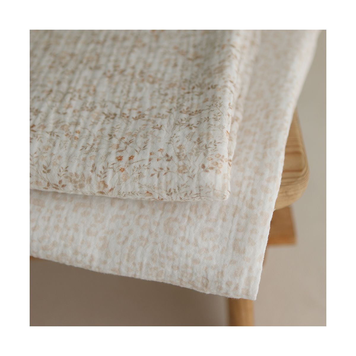 Double gaze de coton imprimés graou beige clair