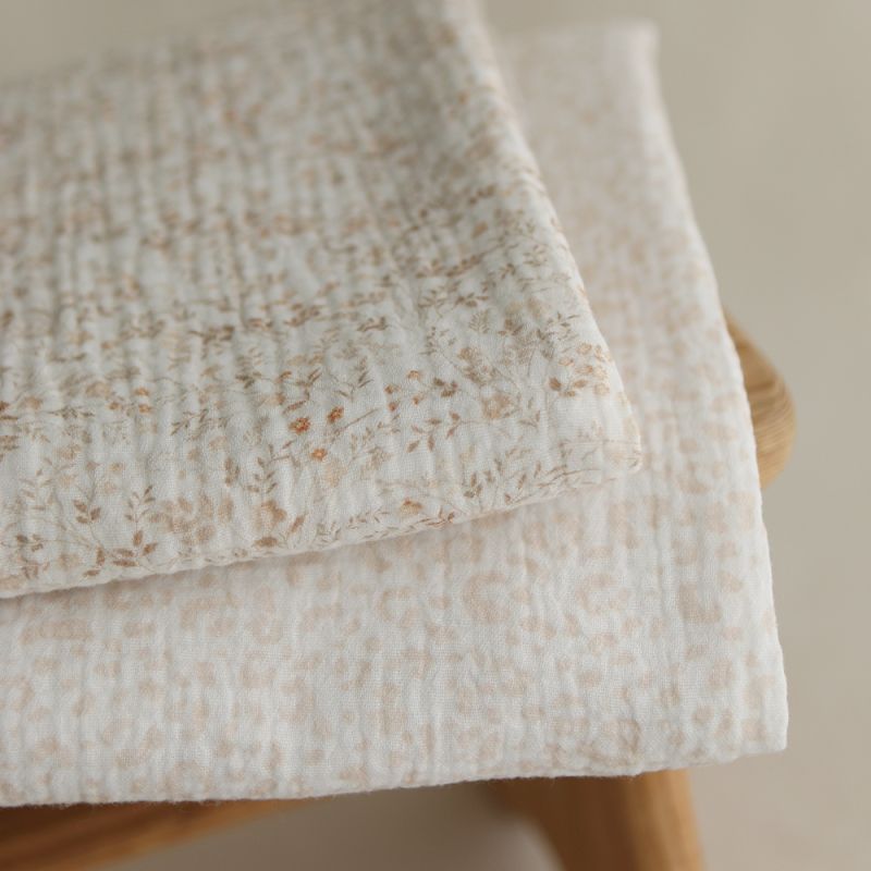 Double gaze de coton imprimés graou beige clair