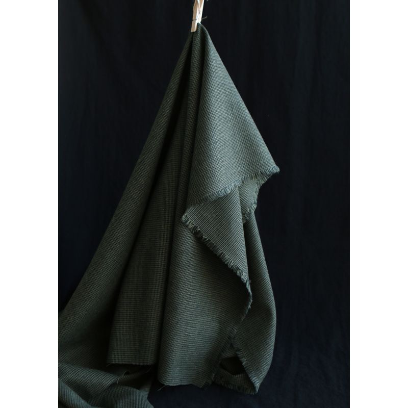 Coco - Coton gratté doux tissage mini pied de poule (pied de puce) Kaki