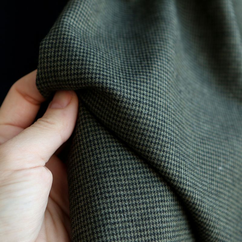 Coco - Coton gratté doux tissage mini pied de poule (pied de puce) Kaki