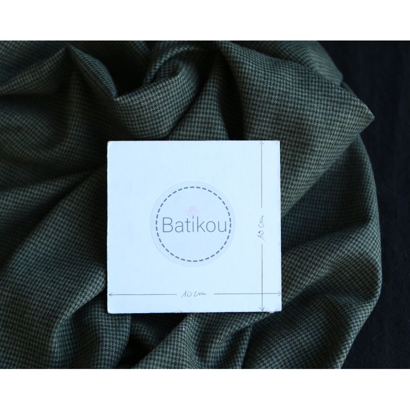 Coco - Coton gratté doux tissage mini pied de poule (pied de puce) Kaki