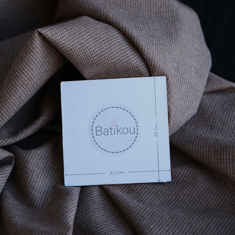 Coco - Coton gratté doux tissage mini pied de poule (pied de puce) Marron