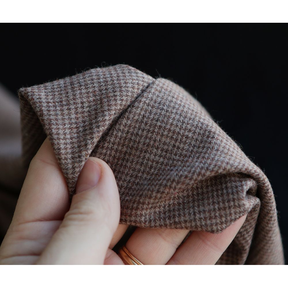 Coco - Coton gratté doux tissage mini pied de poule (pied de puce) Marron