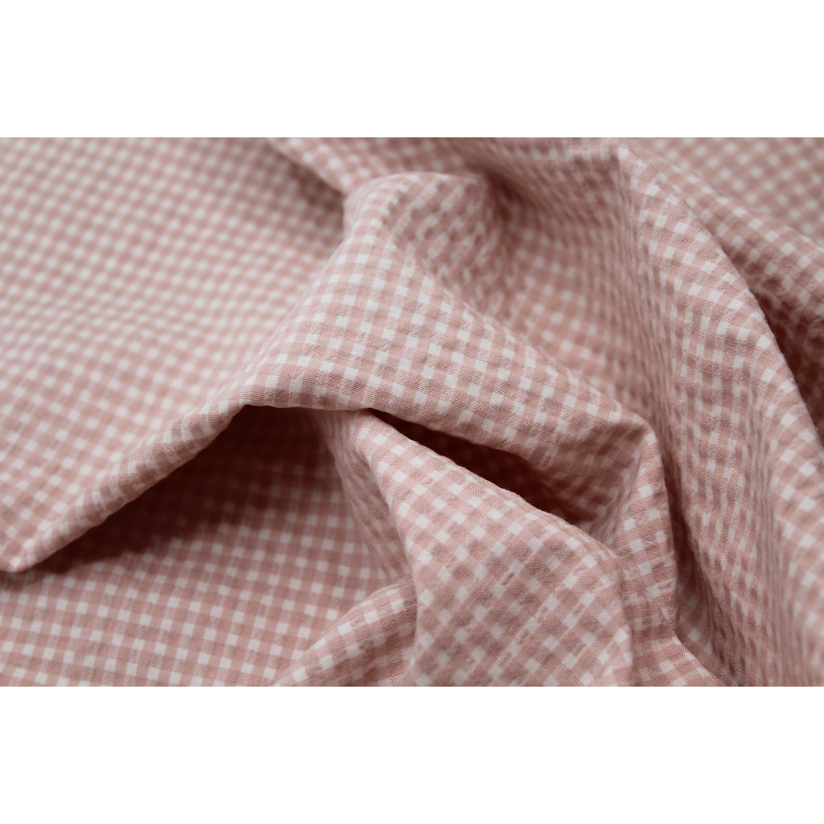 Seersucker / Coton gaufré vichy mini 3mm Nude