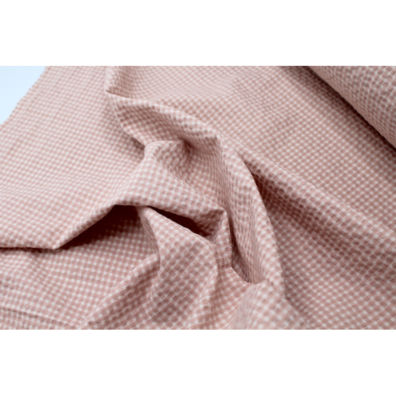 Seersucker / Coton gaufré vichy mini 3mm Nude