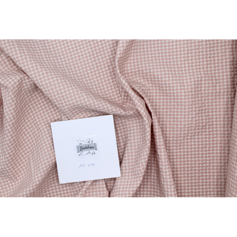 Seersucker / Coton gaufré vichy mini 3mm Nude