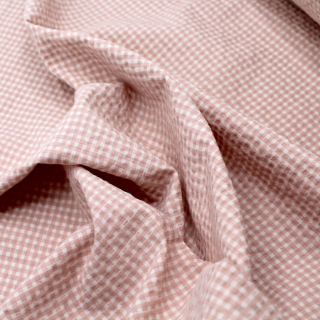 Seersucker / Coton gaufré vichy mini 3mm Nude