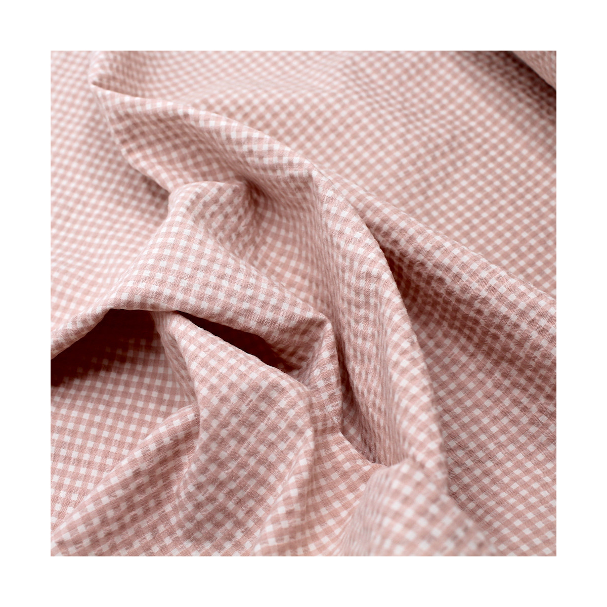 Seersucker / Coton gaufré vichy mini 3mm Nude