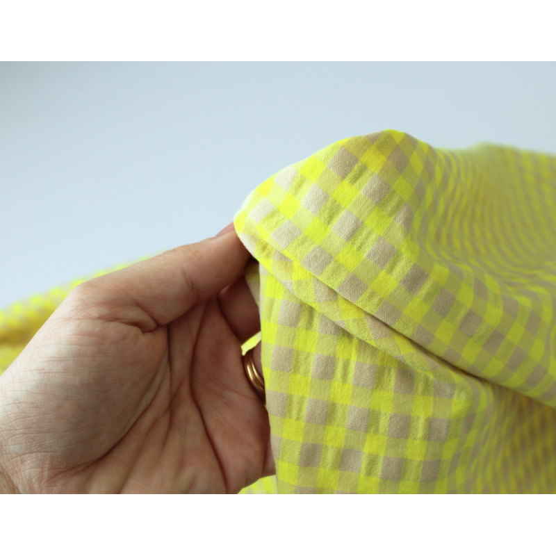 Seersucker / Coton gaufré vichy moyen jaune fluo