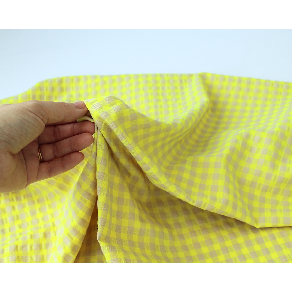 Seersucker / Coton gaufré vichy moyen jaune fluo