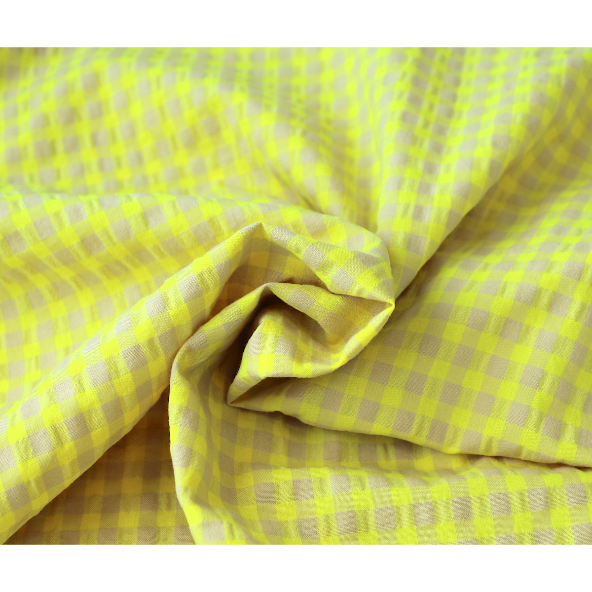 Seersucker / Coton gaufré vichy moyen jaune fluo