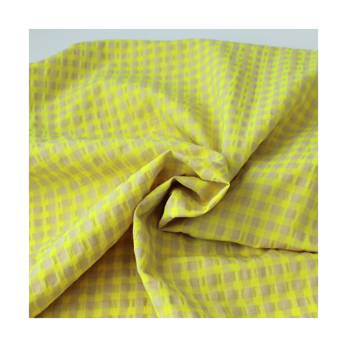 Seersucker / Coton gaufré vichy moyen jaune fluo