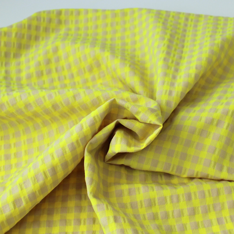 Seersucker / Coton gaufré vichy moyen jaune fluo