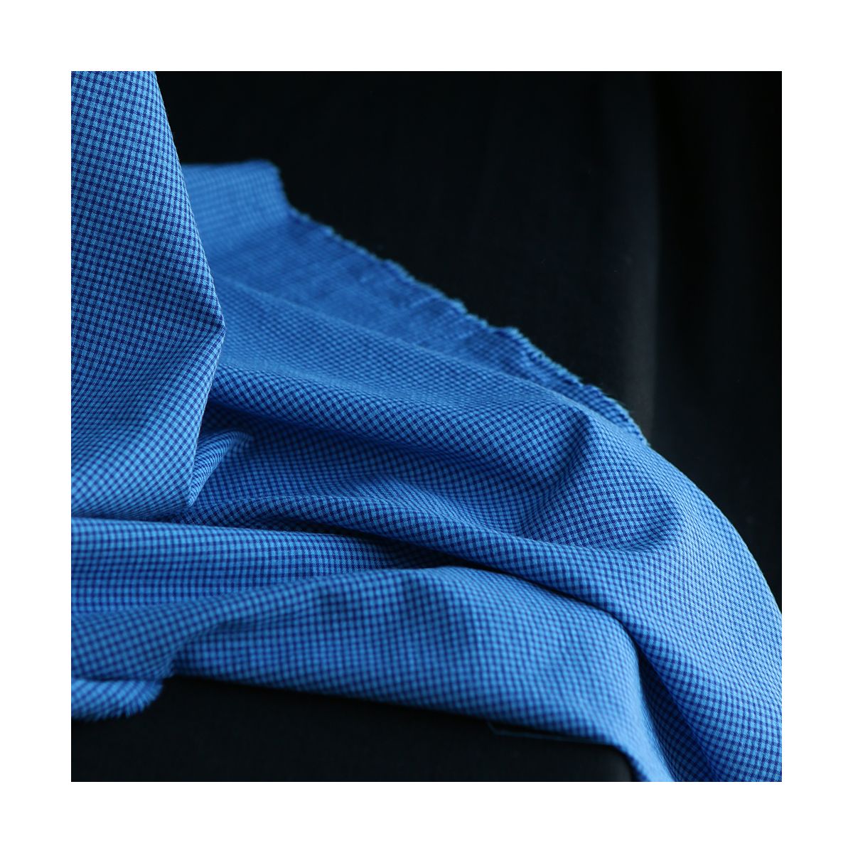 Seersucker / Coton gaufré vichy mini 3mm bleu cobalt