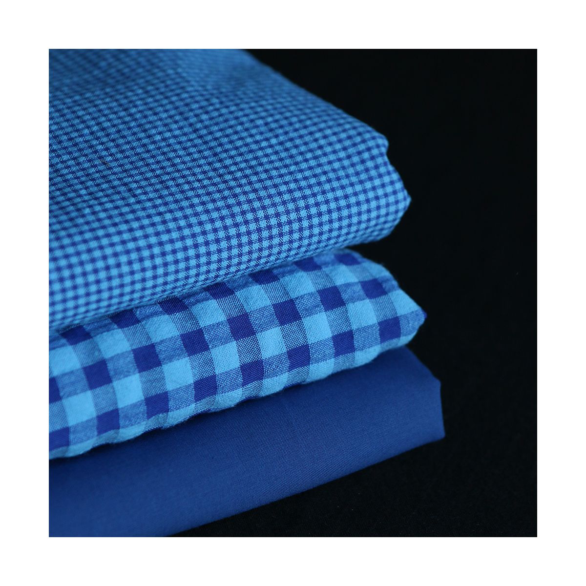 Seersucker / Coton gaufré vichy mini 3mm bleu cobalt