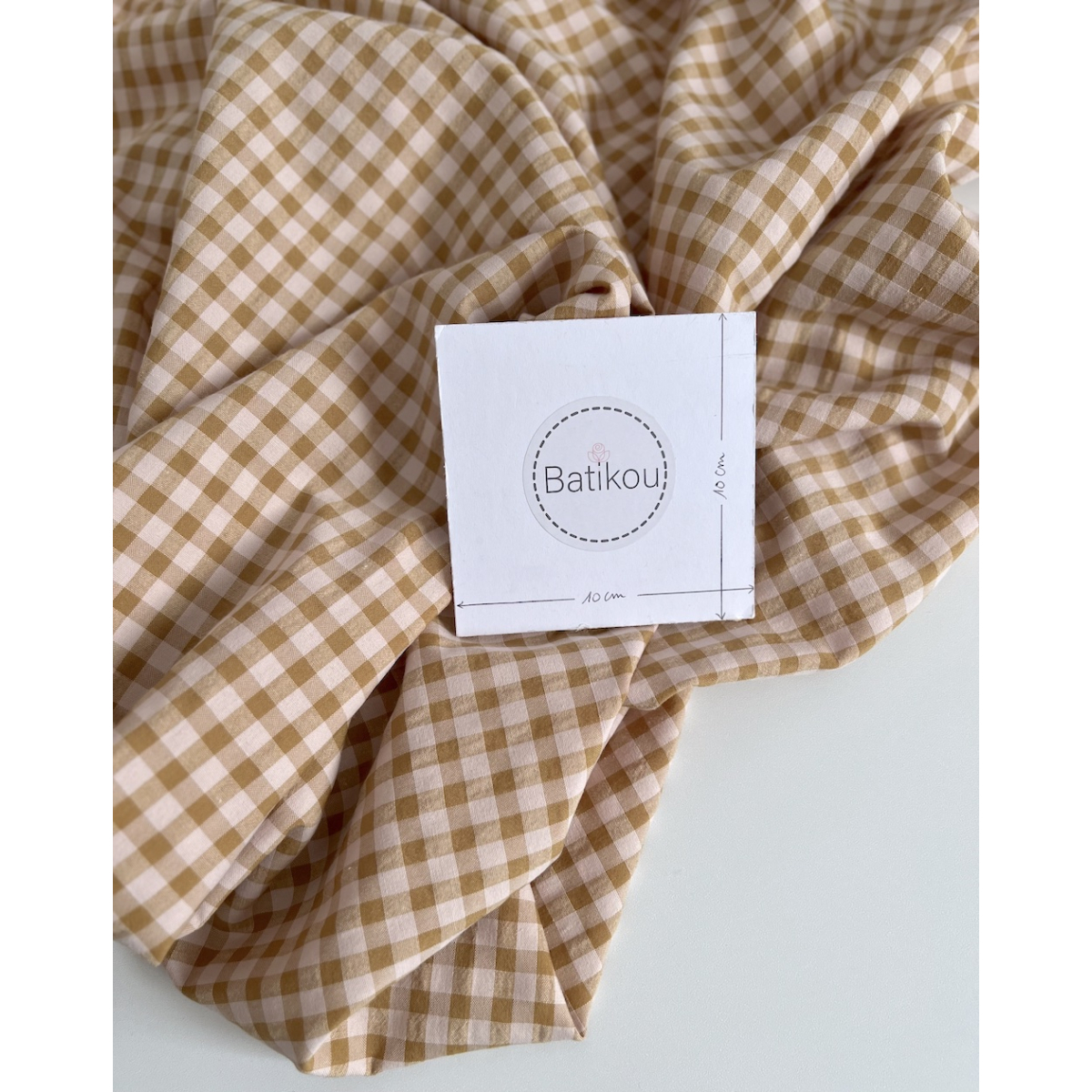 Seersucker / Coton gaufré vichy moyen 6mm miel / nude Batikou - 2