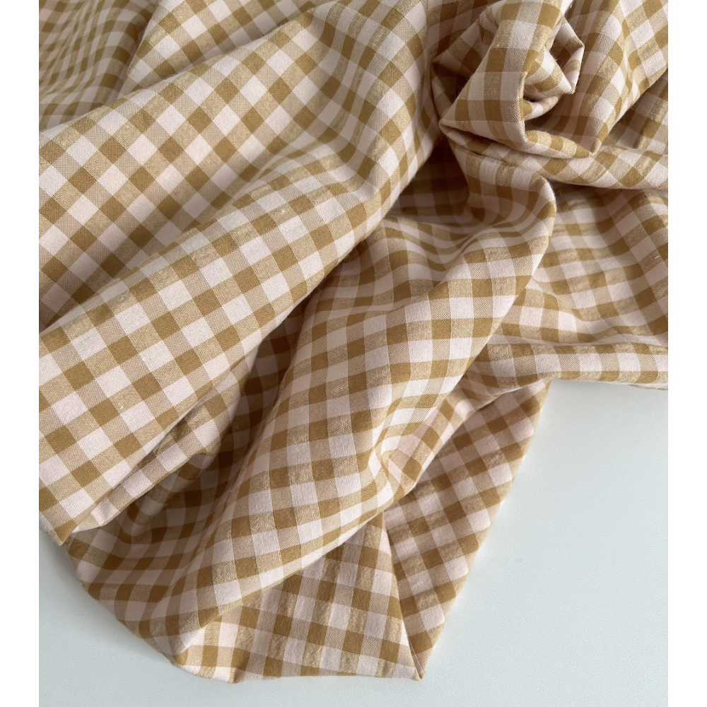 Seersucker / Coton gaufré vichy moyen 6mm miel / nude Batikou - 3