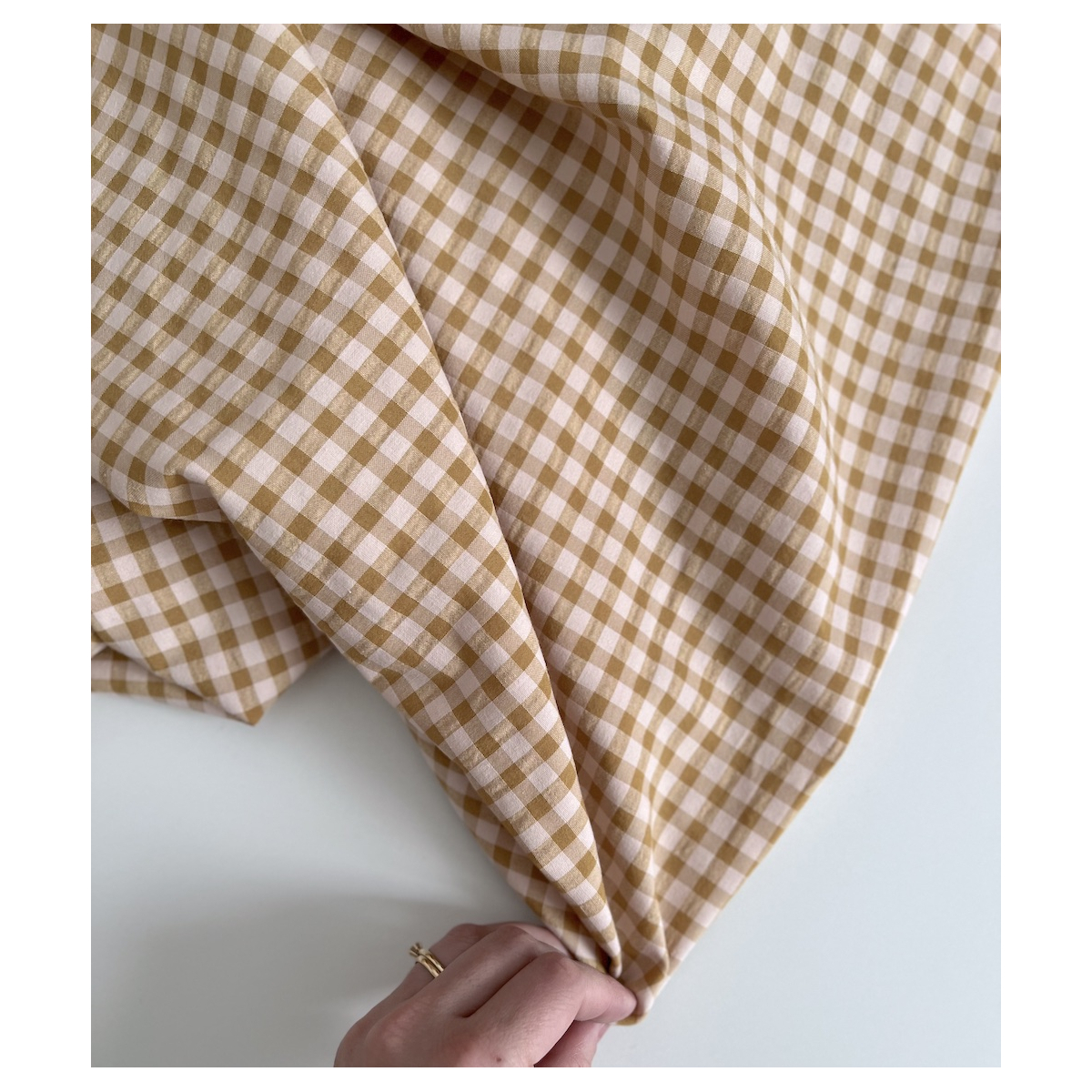 Seersucker / Coton gaufré vichy moyen 6mm miel / nude Batikou - 4