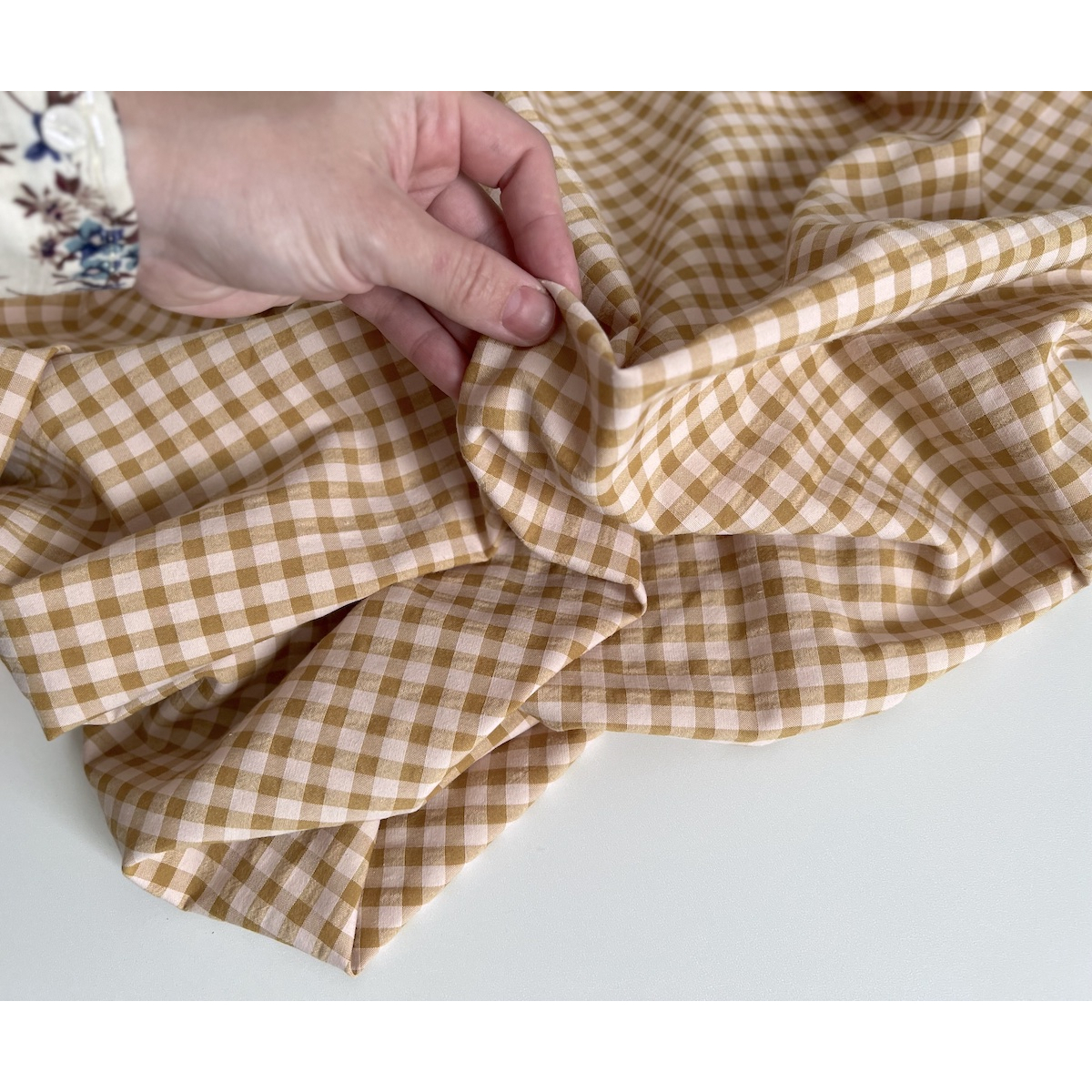 Seersucker / Coton gaufré vichy moyen 6mm miel / nude Batikou - 5