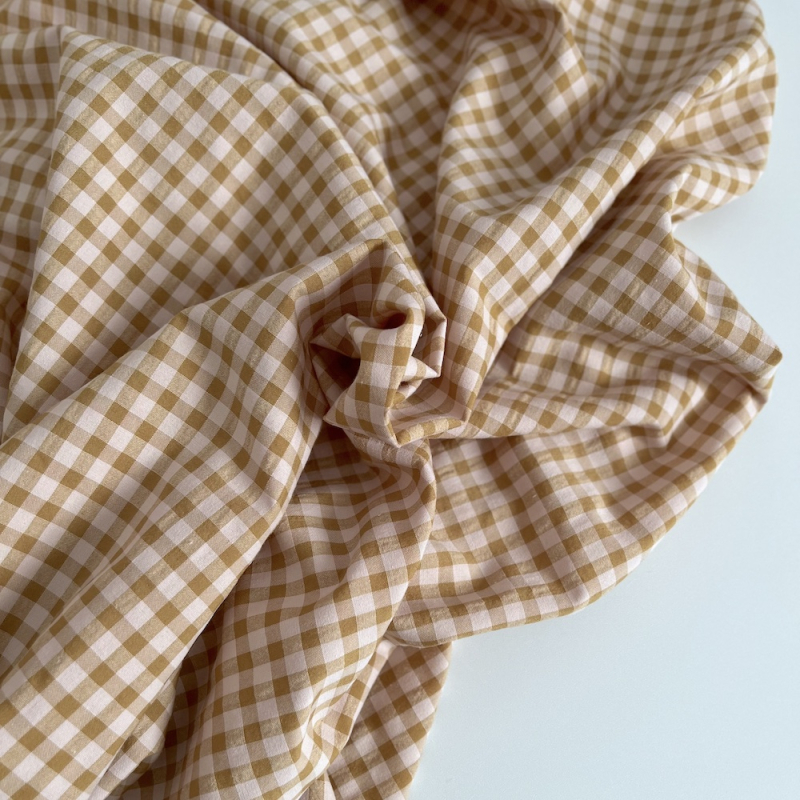 Seersucker / Coton gaufré vichy moyen 6mm miel / nude Batikou - 1
