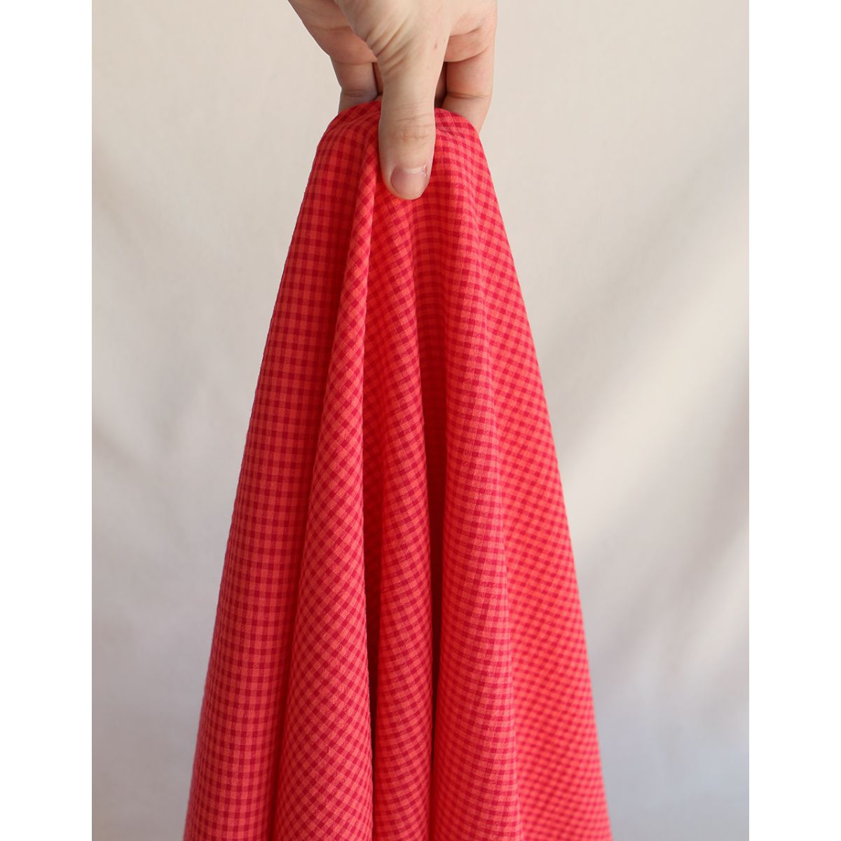 Seersucker / Coton gaufré vichy mini 3mm pastèque