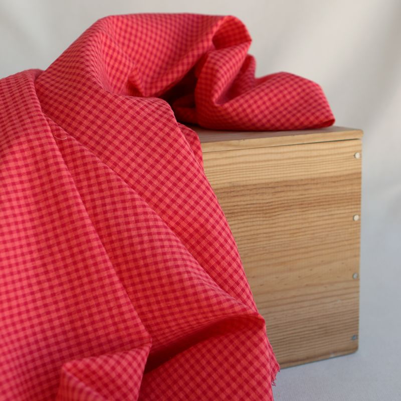 Seersucker / Coton gaufré vichy mini 3mm pastèque