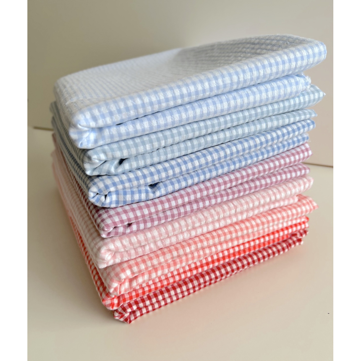 Seersucker / Coton gaufré vichy mini 3mm rose malabar / blanc Batikou - 9