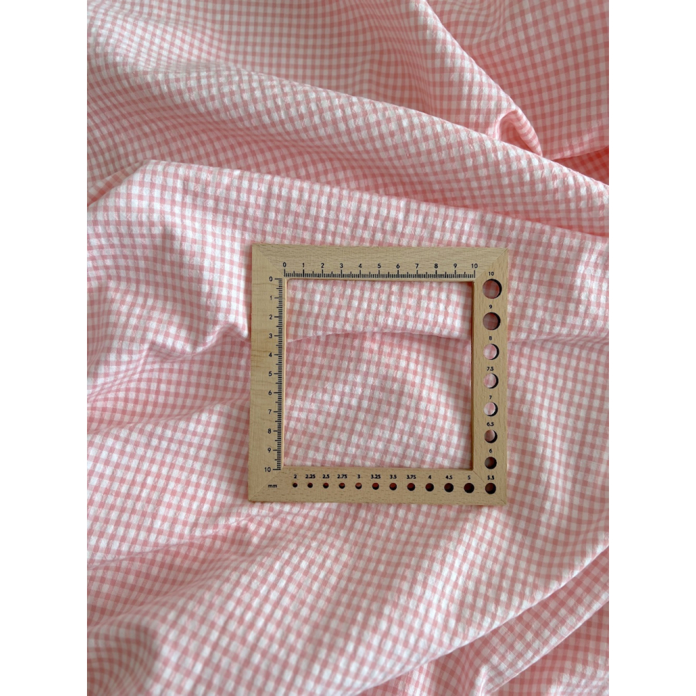 Seersucker / Coton gaufré vichy mini 3mm rose malabar / blanc