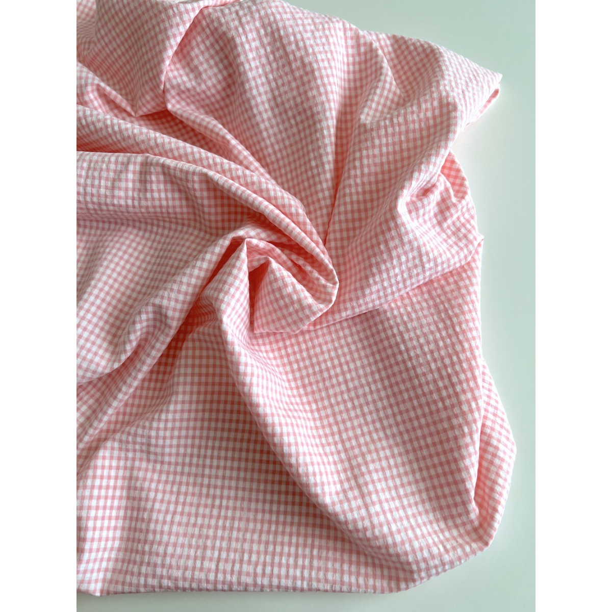 Seersucker / Coton gaufré vichy mini 3mm rose malabar / blanc