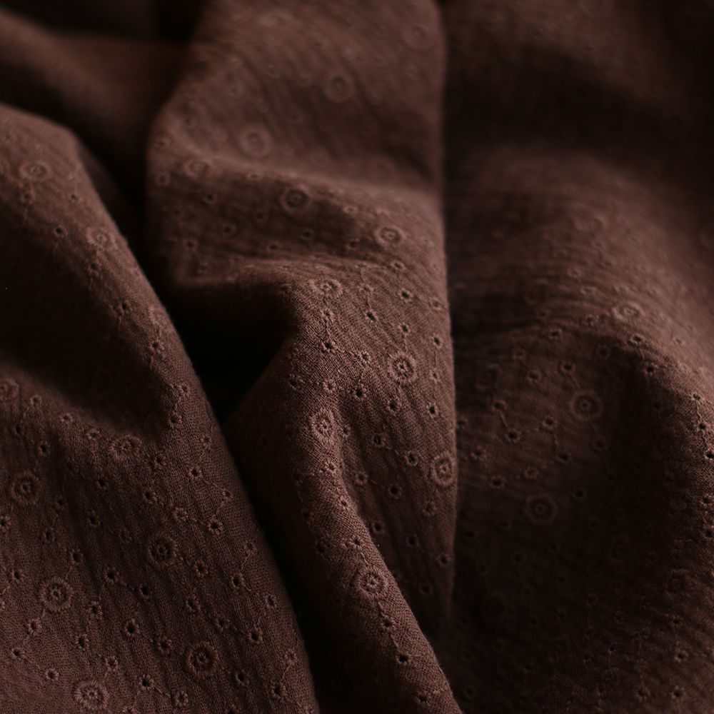 Double gaze de coton Suzy brodée coloris marron