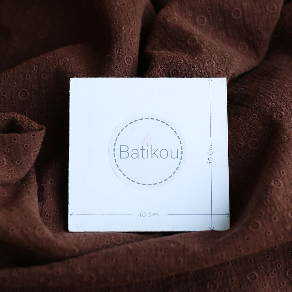 Double gaze de coton Suzy brodée coloris marron