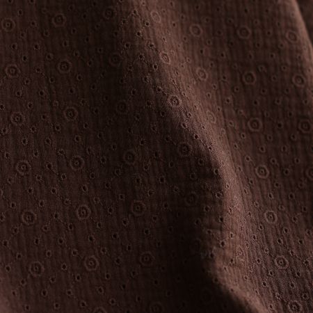Double gaze de coton Suzy brodée coloris marron