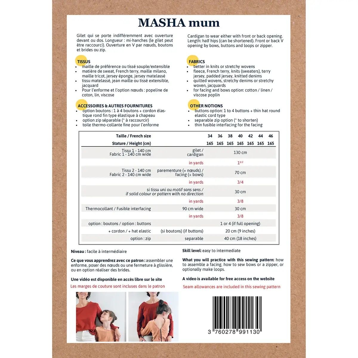 Pochette patron Ikatee MASHA mum 34-46