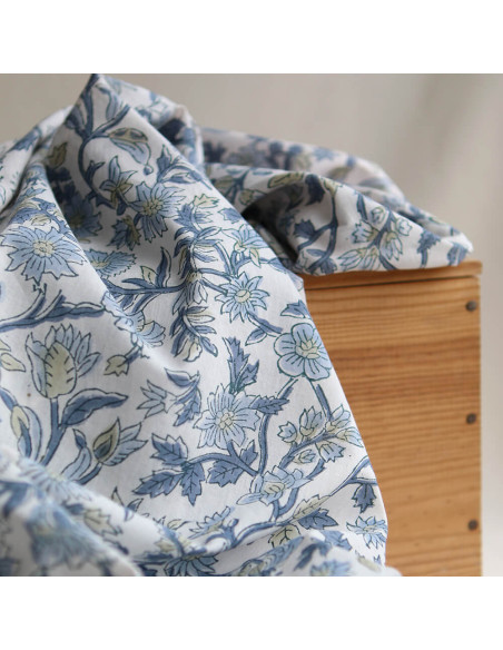 Tara - Tissu indien en coton imprimé main Hand Block