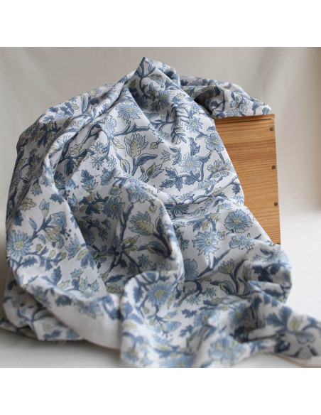 Tara - Tissu indien en coton imprimé main Hand Block