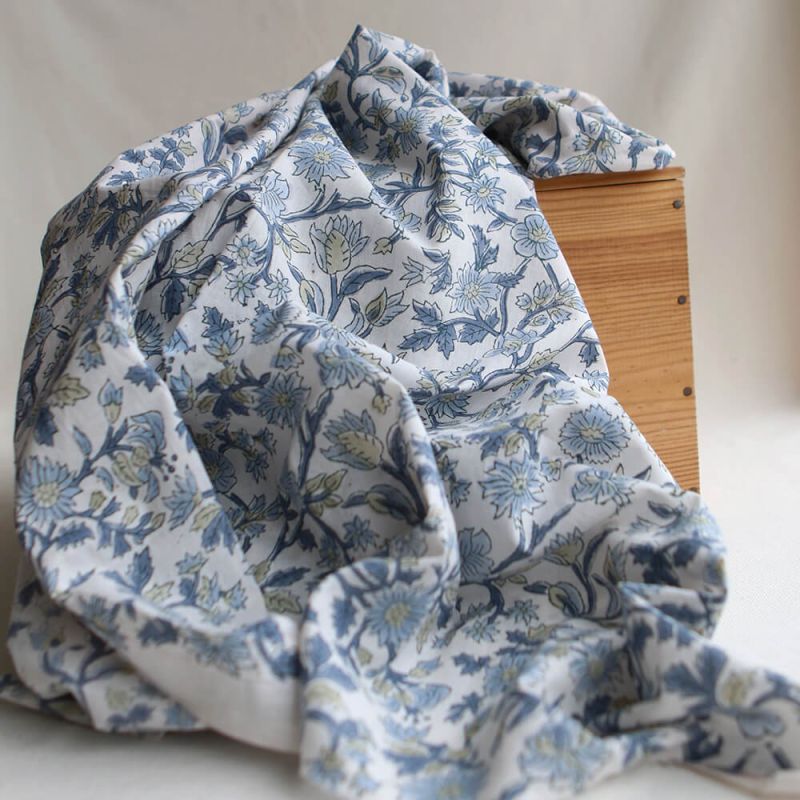 Tara - Tissu indien en coton imprimé main Hand Block
