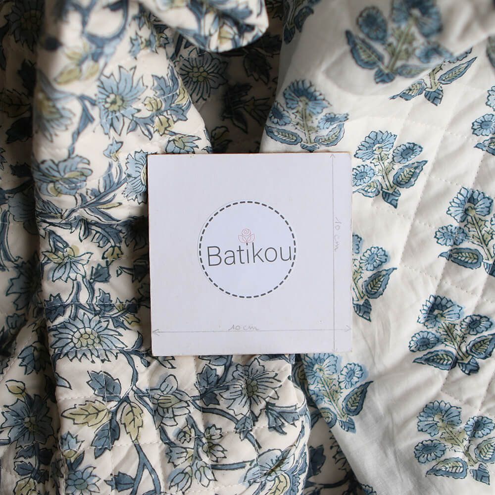 Tara - Tissu indien matelassé double face coton hand block largeur 100cm