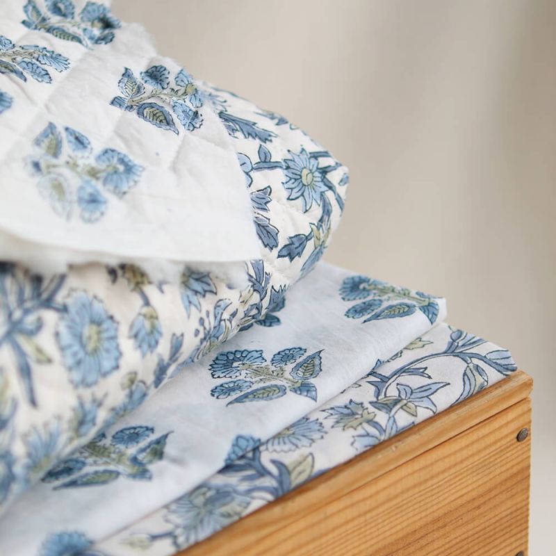 Tara - Tissu indien matelassé double face coton hand block largeur 100cm