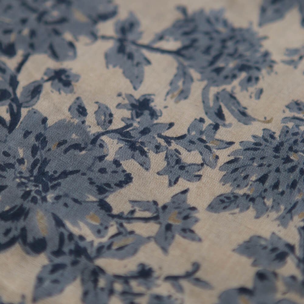 Anjali Bleu - Tissu indien en coton imprimé main Hand Block