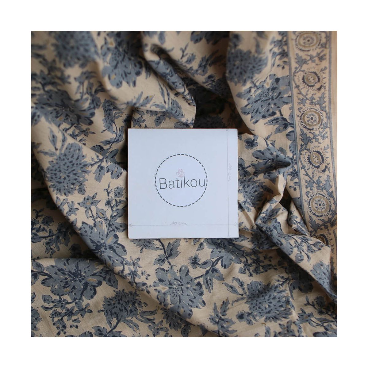 Anjali Bleu - Tissu indien en coton imprimé main Hand Block