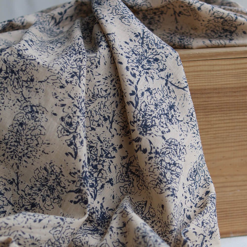 Anjali Bleu B- Tissu indien en coton imprimé main Hand Block