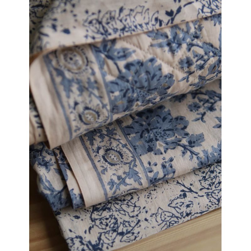 Anjali Bleu B- Tissu indien en coton imprimé main Hand Block