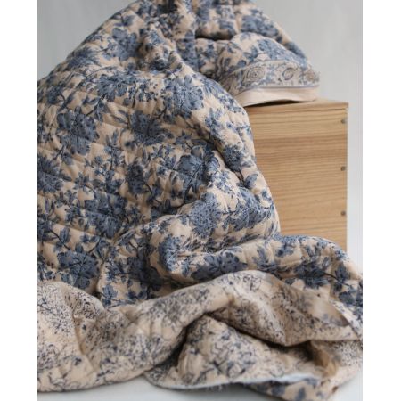 Anjali bleu - Tissu indien matelassé double face coton hand block largeur 100cm