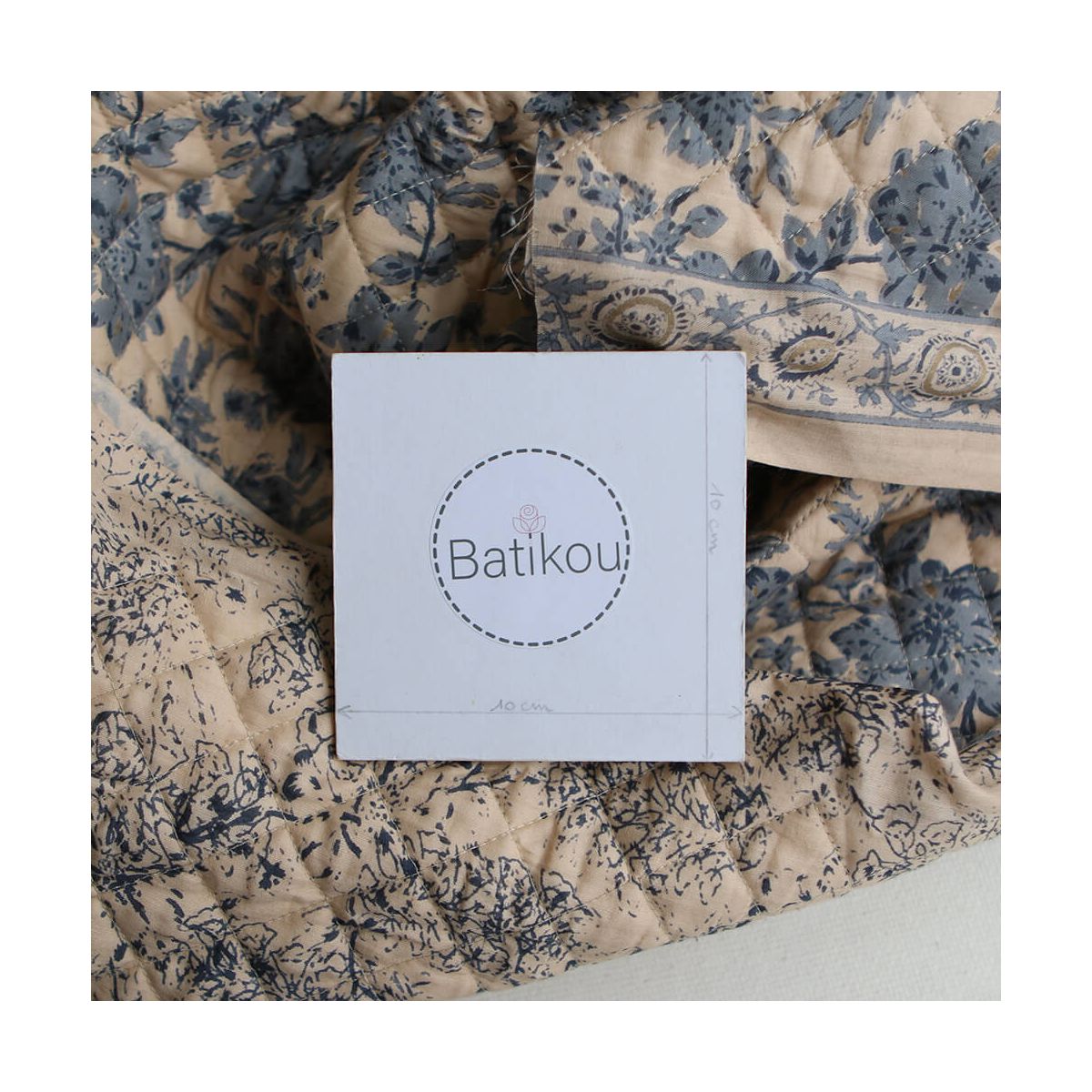 Anjali bleu - Tissu indien matelassé double face coton hand block largeur 100cm