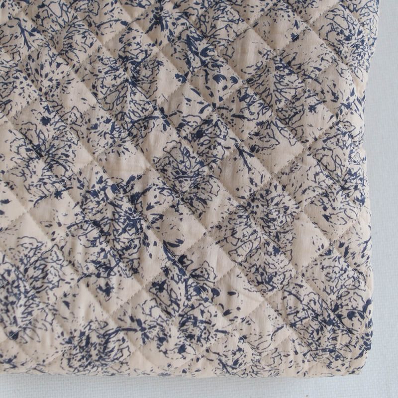 Anjali bleu - Tissu indien matelassé double face coton hand block largeur 100cm