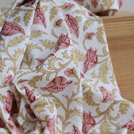 Madhavi - Tissu indien en coton imprimé main Hand Block